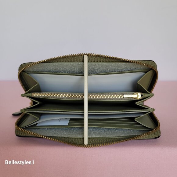 COACH Smooth Leather Zip-Around Accordion Wallet with Back-Slip Pocket- Moss - Picture 12 of 16